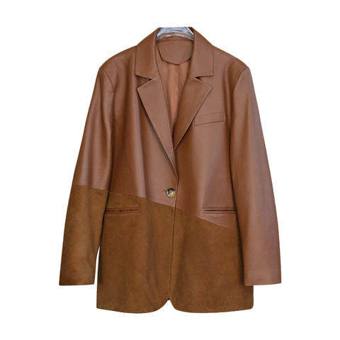 Women's genuine leather blazer - Ladies Business Formal Two Pieces Set Brown Black Women Bl | Unidekuaidi