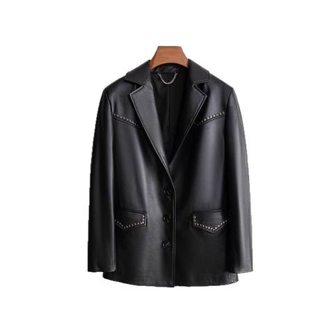 Women's genuine leather blazer - New Product Real Leather Suit Hand Nailed Bead Rivets Leis | Unidekuaidi
