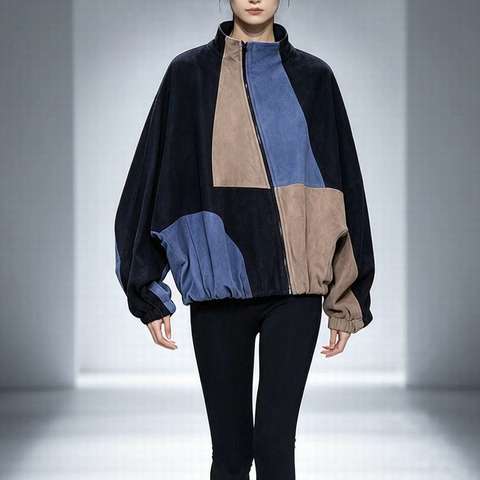 Women's genuine leather coat - HN6141 Luxury Street Trend Loose Batwing Sleeve Spliced Zi | Unidekuaidi