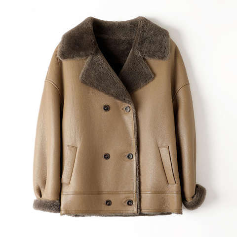 Women's genuine leather coat - Leather and Fur Winter Patchwork Casual Style Mid Length C | Unidekuaidi