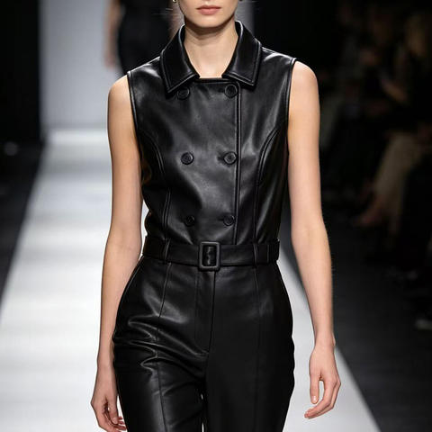 Women's genuine leather coat - HN6146 Women's Black 2-in-1 Sheepskin Leather Vest with De | Unidekuaidi