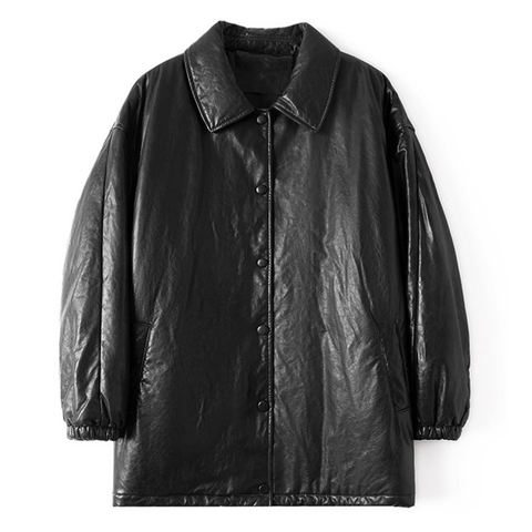 Women's genuine leather coat - New Style Oil-wax Tanned Matte Sheepskin Oversized Goose D | Unidekuaidi