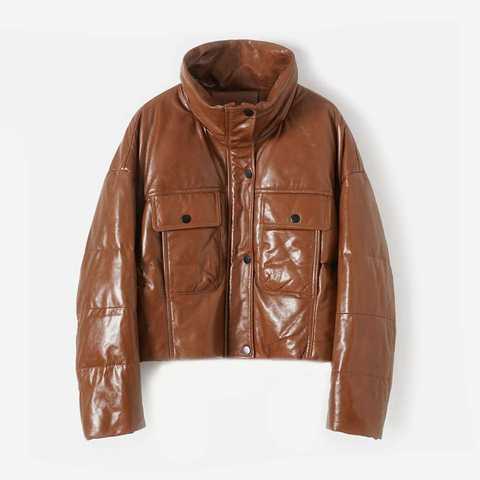 Women's genuine leather coat - Woman Fashion Cloth White Duck Down Coat Jackets Stand Col | Unidekuaidi