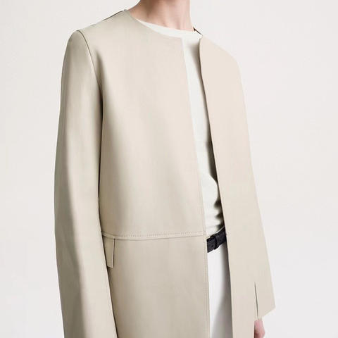 Women's genuine leather coat - New Design Knee Length Open Front Long Loose White Real Le | Unidekuaidi