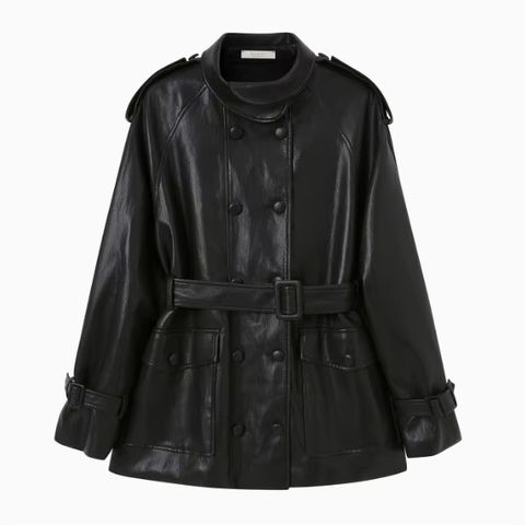 Women's genuine leather coat - New Fashion Medium Style Black Sheepskin Coat Double-breas | Unidekuaidi
