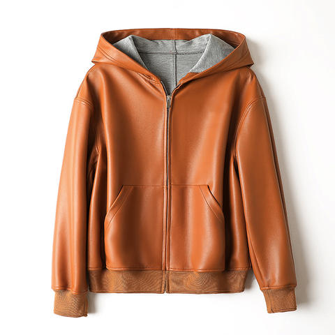 Women's genuine leather coat - High Quality Autumn New Sheepskin Jacket Hooded Leather Zi | Unidekuaidi