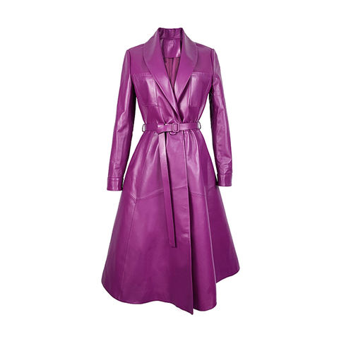 Women's genuine leather coat - New One Button Belt Super Long Swing Suit Collar Sheepskin | Unidekuaidi