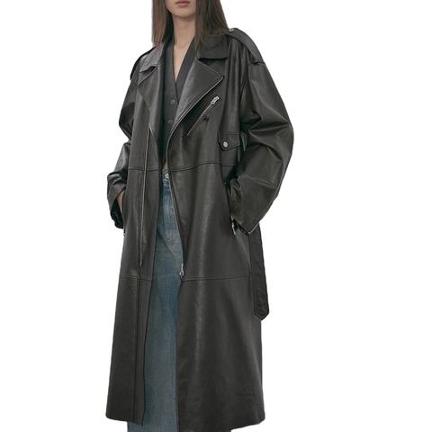 Women's genuine leather coat - Hot Sale Black Leather Coat Turn Down Collar Zipper High Q | Unidekuaidi