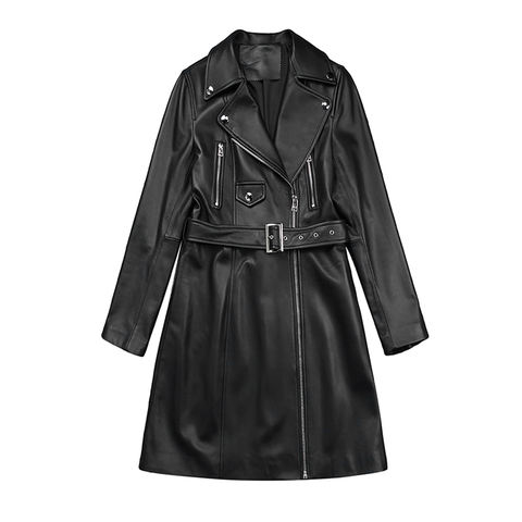 Women's genuine leather coat - New Fashion Casual Medium Length Zipper Motorcycle Genuine | Unidekuaidi