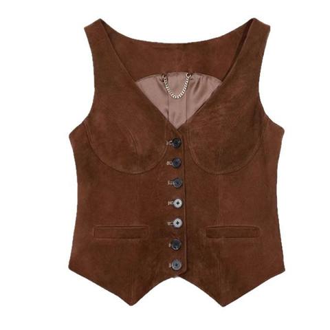 Women's genuine leather coat - Genuine Goat Leather Vest Single Breasted V-Neck Casual Sl | Unidekuaidi