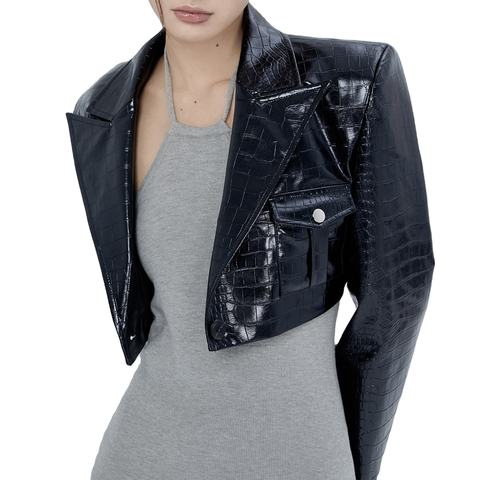Women's genuine leather coat - Fashionable Cropped Suit Leather Jacket Streetwear Korean | Unidekuaidi