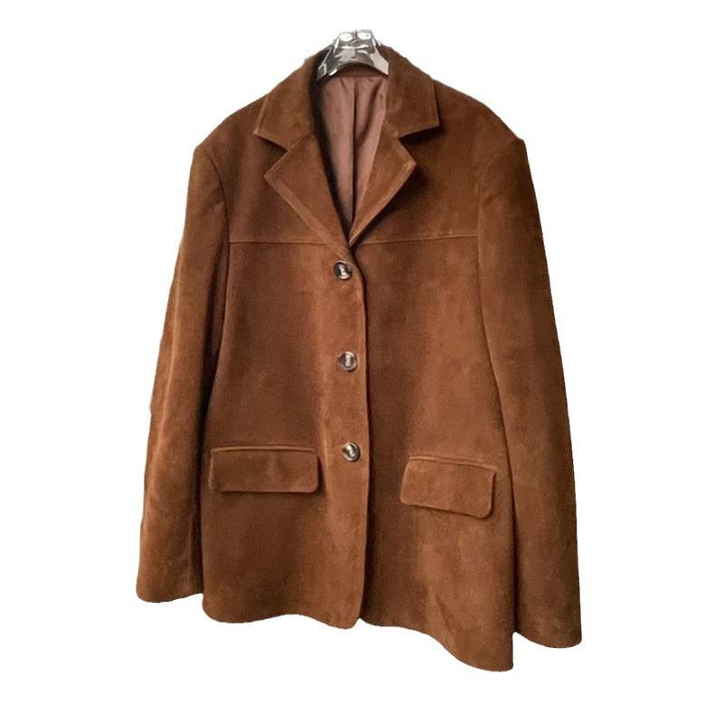 Women's genuine leather coat - New Autumn Winter Fashion Suede Jacket Lapel Single Breast | Unidekuaidi