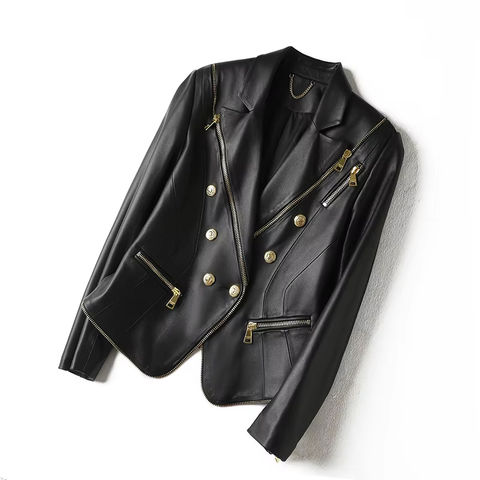 Women's genuine leather coat - Leather Suits Women Pocket Zipper Genuine Leather Coat for | Unidekuaidi