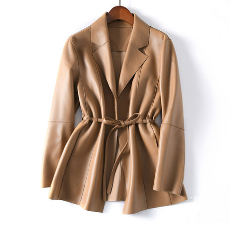 Women's genuine leather coat - New Design Office Lady Solid Color Long Sleeves Belt Women | Unidekuaidi