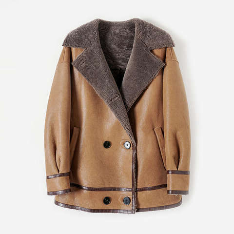 Women's genuine leather coat - Winter Coats Lamb Shearling Fur Coat Turn-down Collar Doub | Unidekuaidi