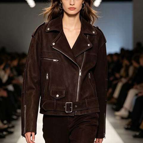 Women's genuine leather coat - HN6170 Motorcycle-style Women's Leather Jacket Suede Goat | Unidekuaidi