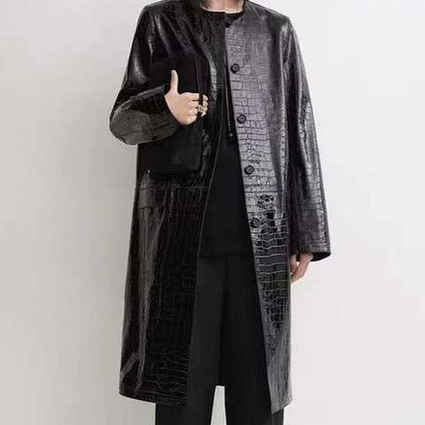 Women's genuine leather coat - Autumn Women's Collarless Embossed Croc Sheepskin Coat Loo | Unidekuaidi