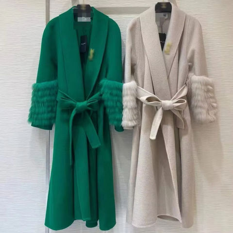 Women's genuine leather coat - Women Luxury Woolen Overcoat Multi-colors Belt Long Wool C | Unidekuaidi