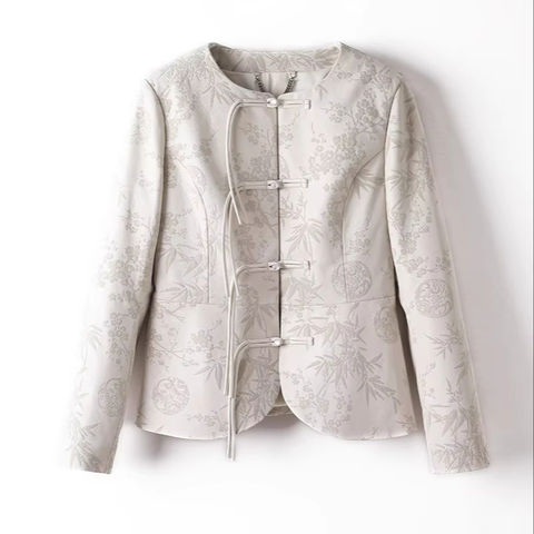 Women's genuine leather coat - Spring New Arrival Sheepskin Printing Jacket Knot Button C | Unidekuaidi
