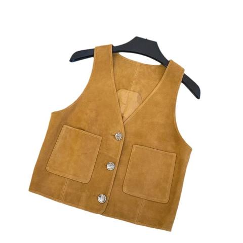 Women's genuine leather coat - New Leather Waistcoat Short Pattern Suede Leather Vest Wit | Unidekuaidi