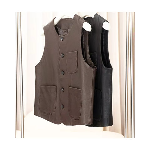 Women's genuine leather coat - Factory Price Genuine Leather Vest Wholesale Solid Color O | Unidekuaidi
