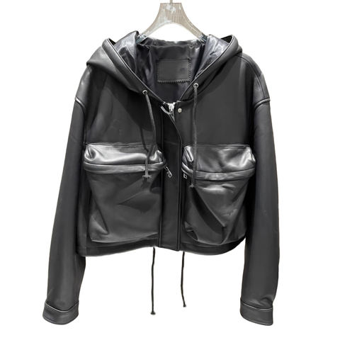 Women's genuine leather coat - High Quality Hooded Pocket Long Sleeves Black Casual Women | Unidekuaidi