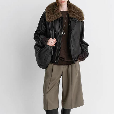 Women's genuine leather coat - New European Style Lamb Fur Collar Vegetable Tanned Sheeps | Unidekuaidi