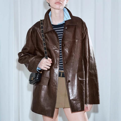 Women's genuine leather coat - Manufacturer New Fashion Vantage Genuine Oil Waxed Sheepsk | Unidekuaidi