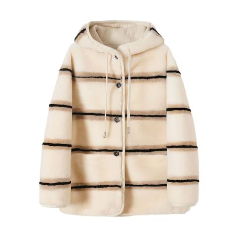 Women's genuine leather coat - Winter Woman New Fashion Clothing Dermal Fur Striped Hoode | Unidekuaidi
