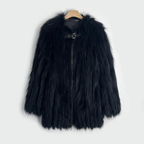 Women's genuine leather coat - Fashion Trends Black Fur Coat Medium Style Real Natural Fo | Unidekuaidi