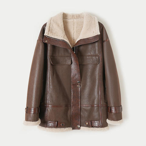 Women's genuine leather coat - New Trending Winter Fashion Retro Motorcycle Style Real Fu | Unidekuaidi