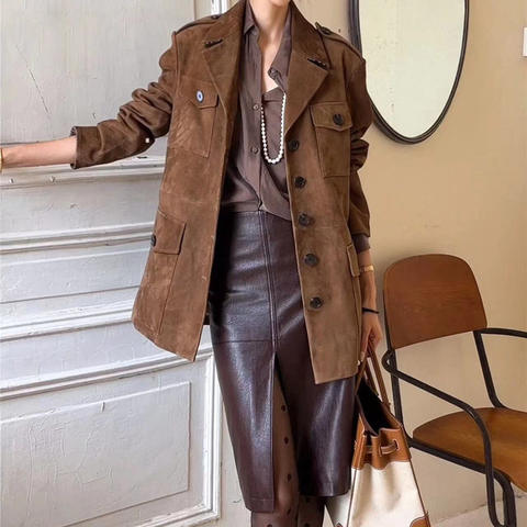 Women's genuine leather coat - New 2025 Sheepskin Coats Light Luxury Retro Suede Leather | Unidekuaidi