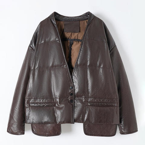 Women's genuine leather coat - Latest Products 2025 High End White Duck Down Coat V-neck | Unidekuaidi