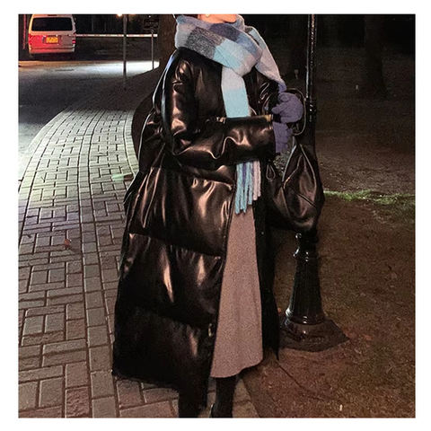 Women's genuine leather coat - Long Duck Down Winter Coats Stand Collar Black Semi-vegeta | Unidekuaidi