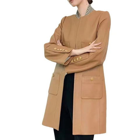 Women's genuine leather coat - Custom Long Sleeves O Neck Elegant Loose Brown Long Women' | Unidekuaidi