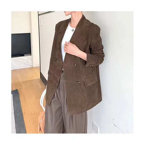 Women's genuine leather coat - High Quality Popular Single Breasted Brown Casual Women Su | Unidekuaidi