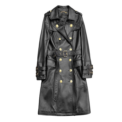 Women's genuine leather coat - New Fashion Natural Sheepskin Trendy Double Breasted Trenc | Unidekuaidi