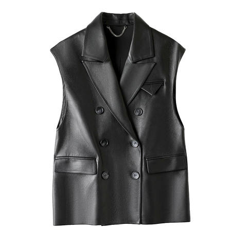 Women's genuine leather coat - High Quality Cozy Double Breasted Waistcoat Vintage Sleeve | Unidekuaidi