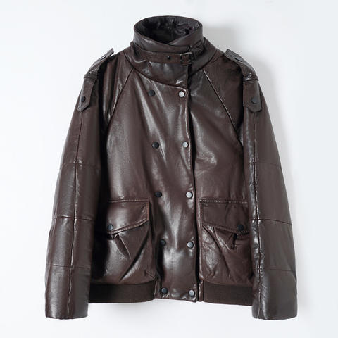Women's genuine leather coat - Winter Short Coat blazer Women's White Duck Down Coat Doub | Unidekuaidi