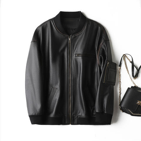 Women's genuine leather coat - Popular Cloths Vintage Loose Unisex Coat Full Grain Cow Le | Unidekuaidi