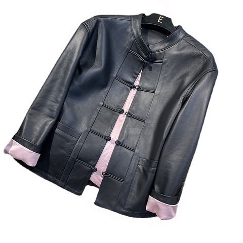 Women's genuine leather coat - Hot Selling Chinese Style Stand Collar Single Breasted Sol | Unidekuaidi