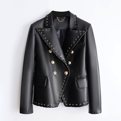 Women's genuine leather coat - Latest Design Sheepskin Jacket Double Breasted Long Sleeve | Unidekuaidi