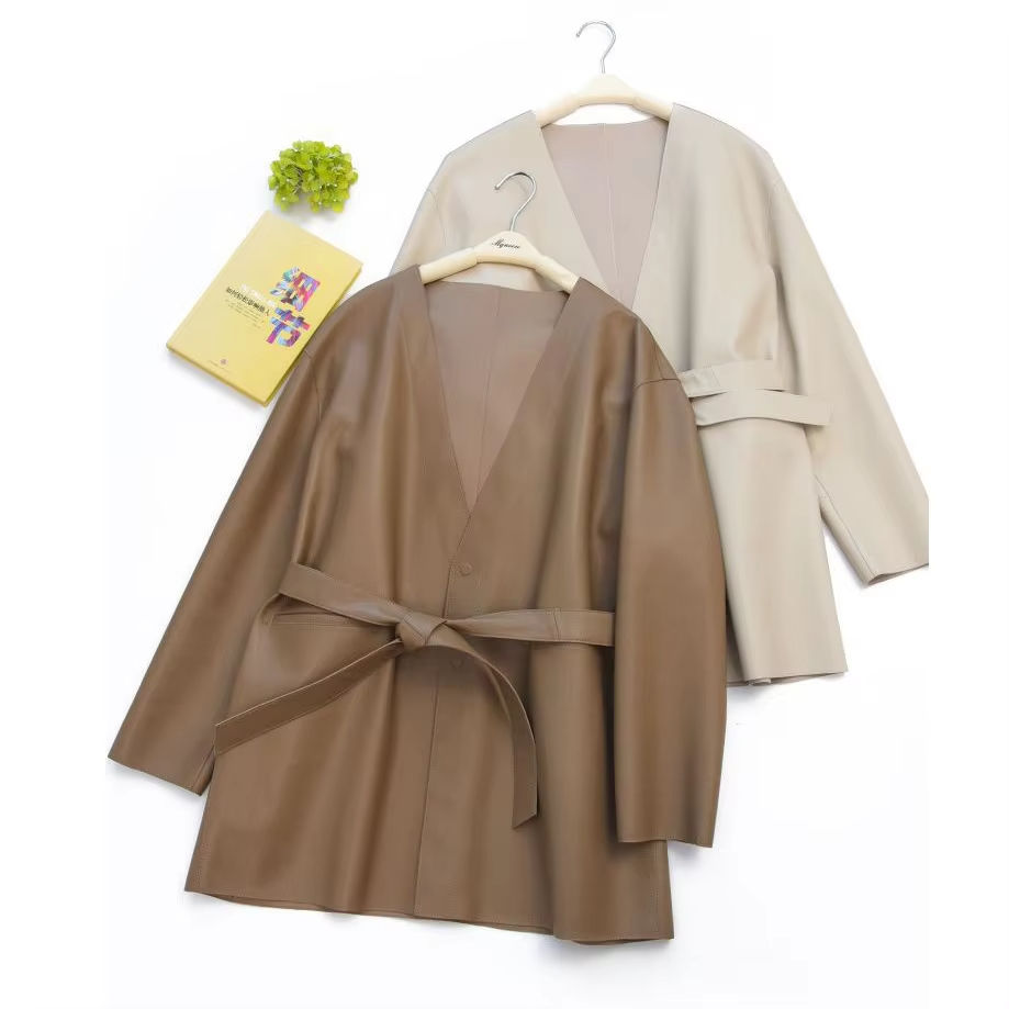 Women's genuine leather coat - New Style Custom Leather Jacket Women Medium Length Casual | Unidekuaidi