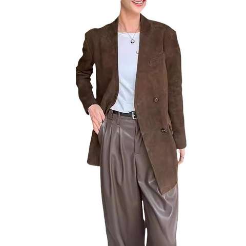 Women's genuine leather coat - Custom Design Stylish Leather Suit Coat Medium Length Eleg | Unidekuaidi