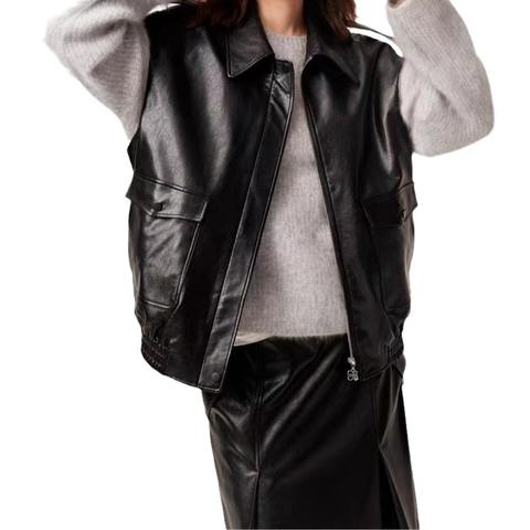 Women's genuine leather coat - Custom Genuine Leather Waistcoat Zipper Pocket Sleeveless | Unidekuaidi