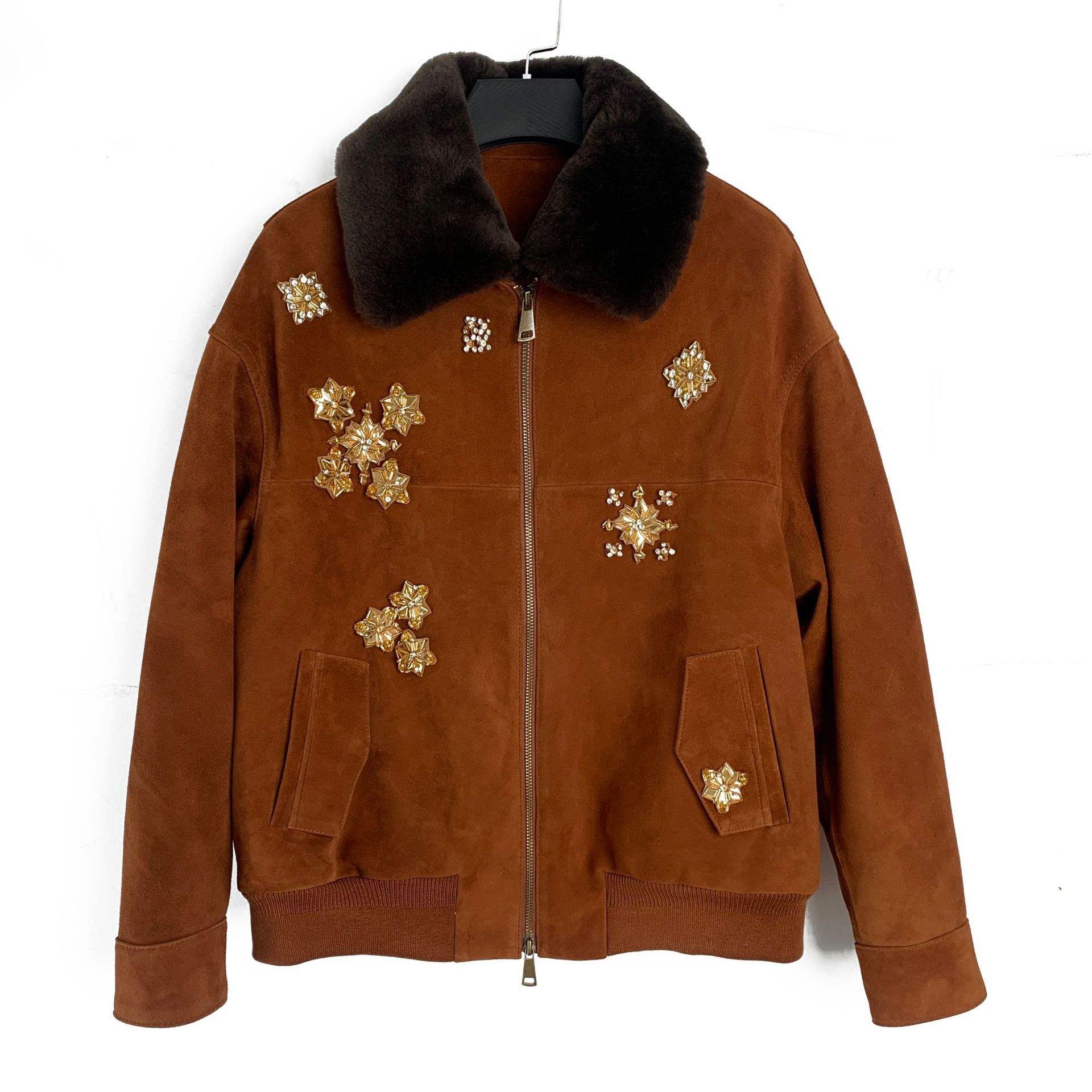 Women's genuine leather coat - Fashion Genuine Leather Coat Brown Real Suede Jacket With | Unidekuaidi