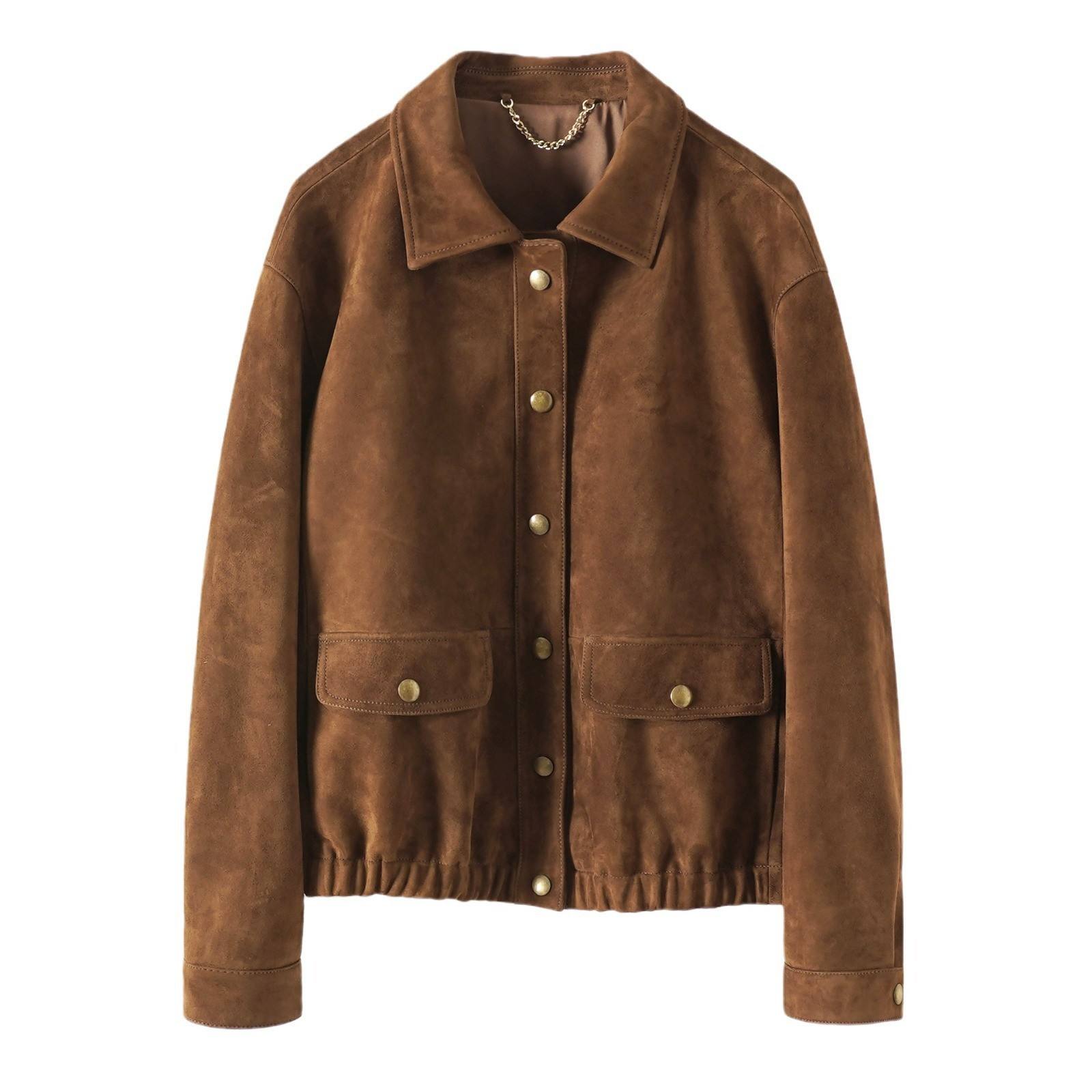 Women's genuine leather coat - Hot Sale Loose Goatskin Coat American Retro Style Brown Tu | Unidekuaidi