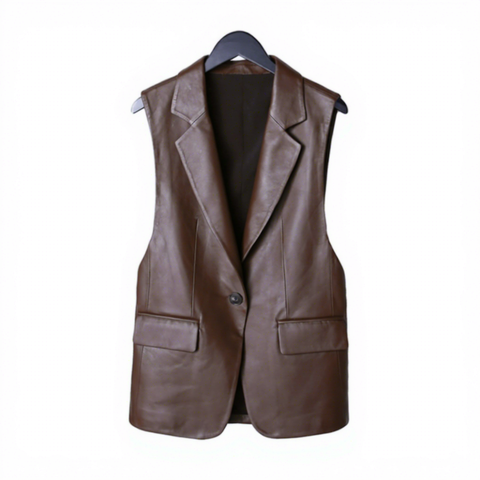 Women's genuine leather coat - Women's Blazer Collar Sleeveless Sheepskin Formal Vest One | Unidekuaidi