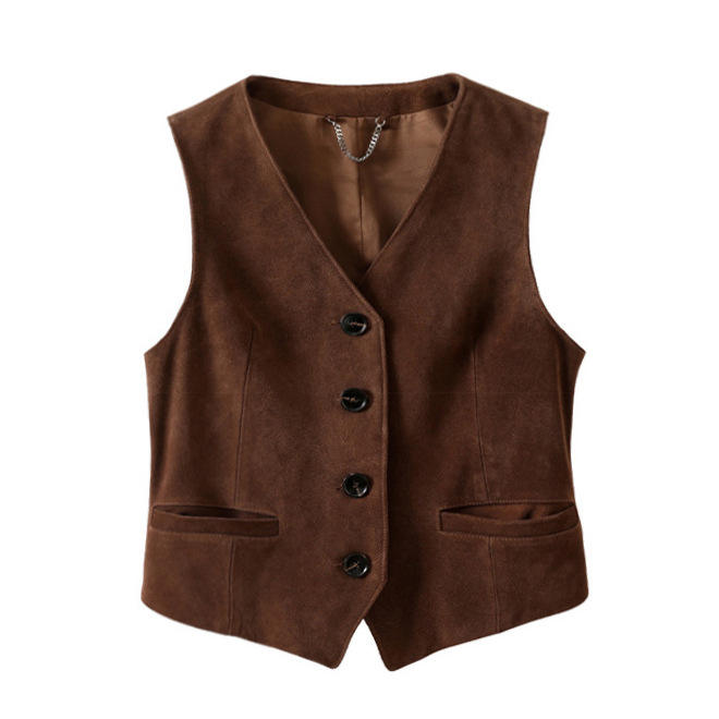 Women's genuine leather coat - Custom British Style Casual Short Leather Waistcoat Sleeve | Unidekuaidi