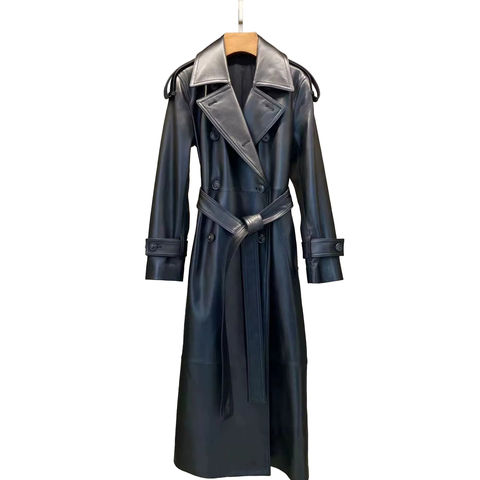 Women's genuine leather coat - New Arrival Long Style Black Genuine Leather Womens Trench | Unidekuaidi
